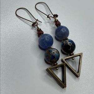 Artisan beaded stone geometric earrings. (B09)